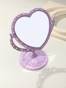 Desktop Mirror, 1pc Vanity Cute Heart Shaped Detachable Double Sided Glass Makeup Mirror For Dresser, Bathroom, Vanity & Countertop - Purple - View 1