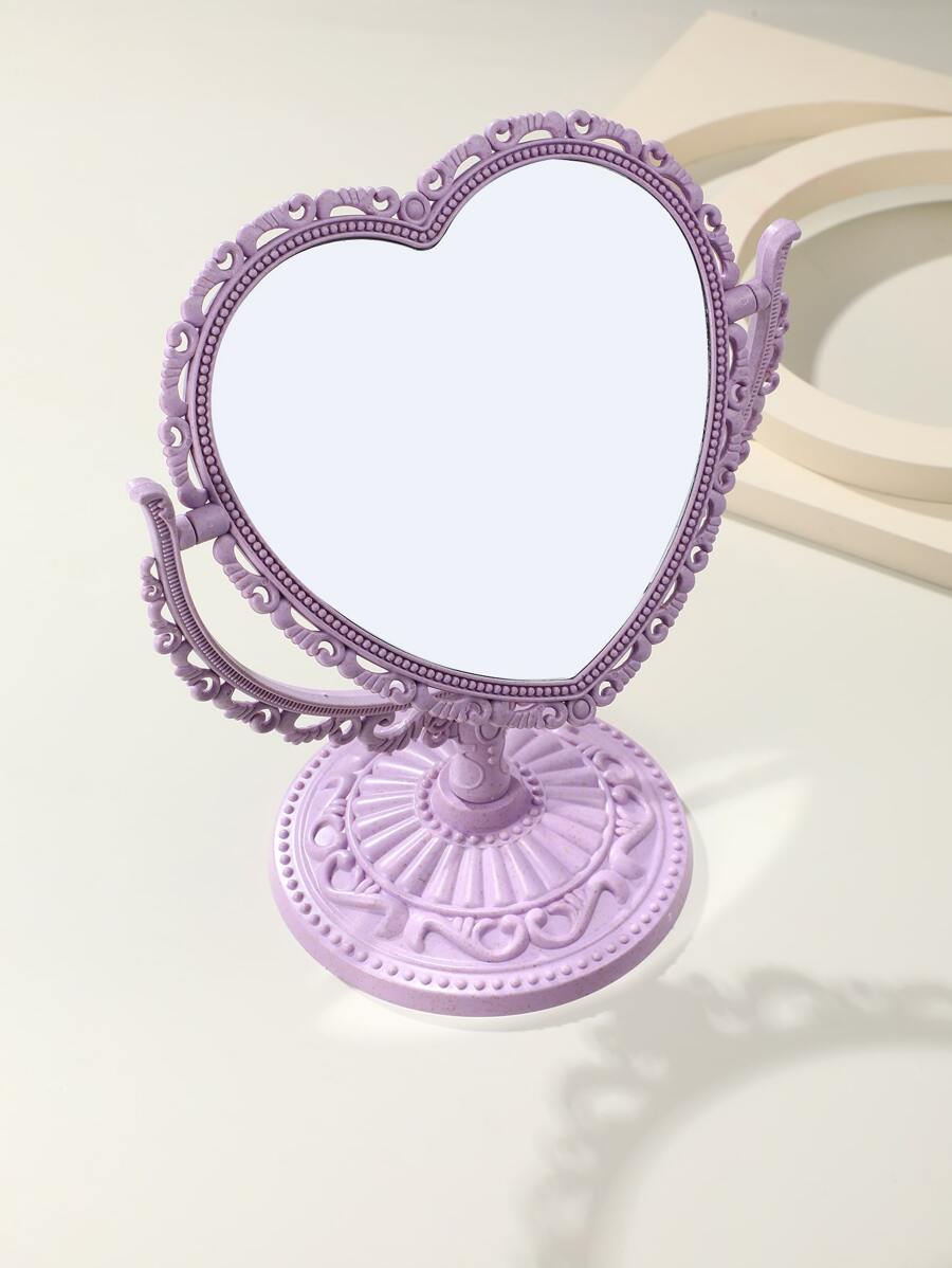 Desktop Mirror, 1pc Vanity Cute Heart Shaped Detachable Double Sided Glass Makeup Mirror For Dresser, Bathroom, Vanity & Countertop - Purple - View 1