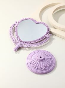 Desktop Mirror, 1pc Vanity Cute Heart Shaped Detachable Double Sided Glass Makeup Mirror For Dresser, Bathroom, Vanity & Countertop - Purple - View 2