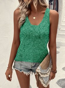 SHEIN LUNE 段染針織背心上衣 - 綠色 - 查看 4