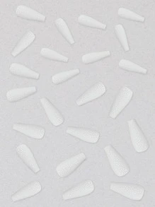 24入組長棺材白色純色裂紋圖案假指甲和1入組指甲銼和1張膠帶適合女士和女孩，讓您魅力四射 - 白色 - 查看 2