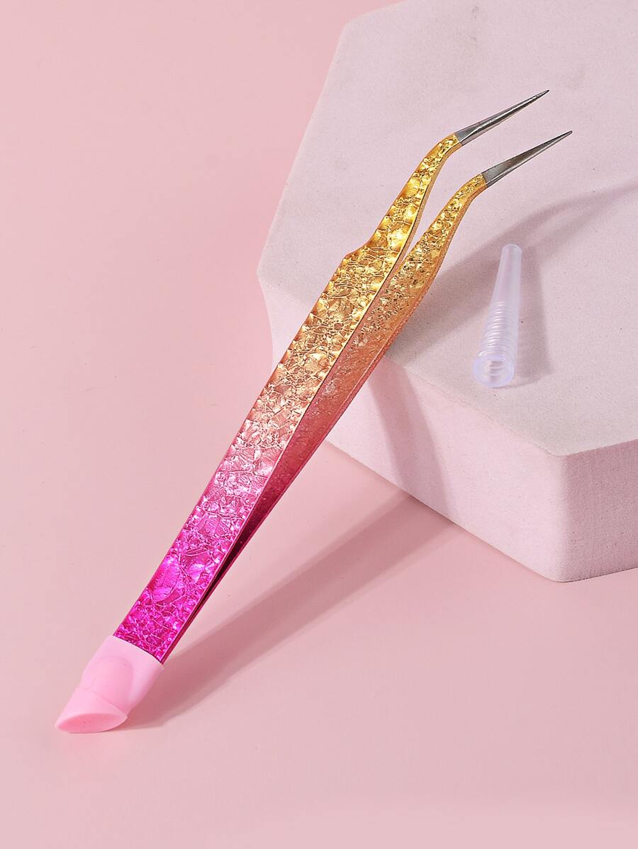Klimonla Dual-Head Stainless Steel Nail Tweezers, Precision Curved Tip Tweezers, Multi-Function Eyelash Extension Tweezers, Rhinestone Picker Tool, Portable Manicure Tool, Suitable For DIY Nails, False Lashes, Crafts, Back To School Essential - Multicolor - View 1