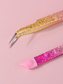 Klimonla Dual-Head Stainless Steel Nail Tweezers, Precision Curved Tip Tweezers, Multi-Function Eyelash Extension Tweezers, Rhinestone Picker Tool, Portable Manicure Tool, Suitable For DIY Nails, False Lashes, Crafts, Back To School Essential - Multicolor - View 4