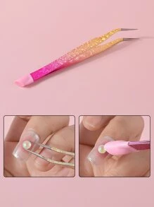 Klimonla Dual-Head Stainless Steel Nail Tweezers, Precision Curved Tip Tweezers, Multi-Function Eyelash Extension Tweezers, Rhinestone Picker Tool, Portable Manicure Tool, Suitable For DIY Nails, False Lashes, Crafts, Back To School Essential - Multicolor - View 6