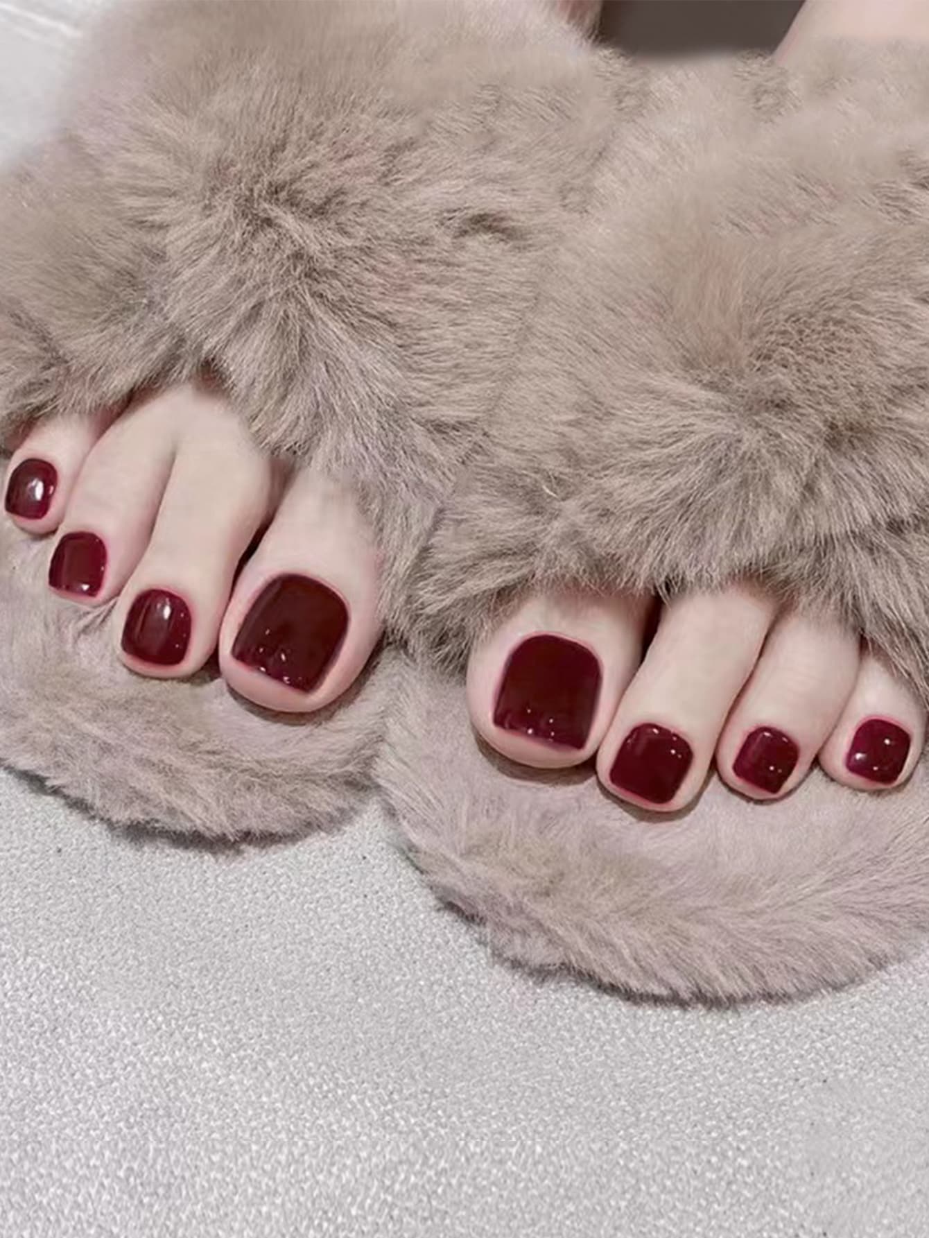 Instantly Upgrade Your Look With, 24pcs Wine Red Fake Toenail Kit, For Summer Omen & Girls Press On Nails Supplies