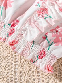 Girls Striped & Floral Print Ruffle Trim Top & Trousers - Multicolor - View 3