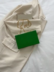 1pc Green Faux Pearl Handle Mini Square Bag With Chain Strap, Magenta PU Solid Color Box Style Bag, Fashionable Foil Letter Closure Small Case Suitable For Gift - Green - View 6