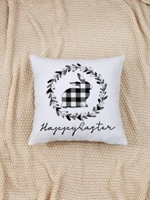 1pc Easter Rabbit & Letter Print Cushion Cover Without Filler, Fabric Decorative Pillowcase For Bed, Sofa