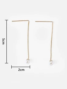 Faux Pearl Decor Threader Earrings - Yellow Gold - View 3