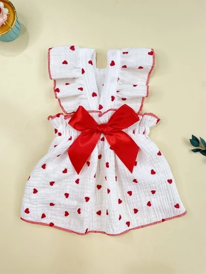 Valentine's Day 1pc Heart Print Pet Dress