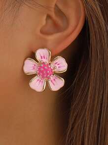 Bông tai thiết kế hoa - Màu Hồng baby - Xem 1