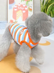 Striped Print Slogan Embroidered Pet Tank - Orange - View 7