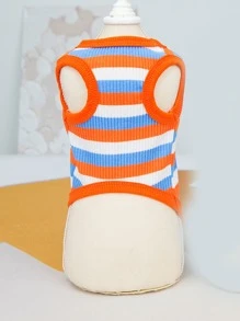 Striped Print Slogan Embroidered Pet Tank - Orange - View 8