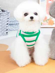 條紋印花標語繡花寵物背心 - 綠色 - 查看 7