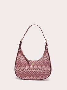 DK DKMG VANESSAMAY&DKMG 1入組母親節假日復古圖案不對稱條紋輕盈調節式PU單肩包，適用於節日、度假、約會、購物和聚會，女士日常使用和禮物 - 彩色 - 查看 2