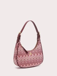 DK DKMG VANESSAMAY&DKMG 1入組母親節假日復古圖案不對稱條紋輕盈調節式PU單肩包，適用於節日、度假、約會、購物和聚會，女士日常使用和禮物 - 彩色 - 查看 3