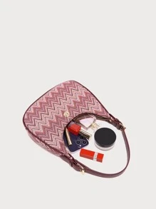 DK DKMG VANESSAMAY&DKMG 1入組母親節假日復古圖案不對稱條紋輕盈調節式PU單肩包，適用於節日、度假、約會、購物和聚會，女士日常使用和禮物 - 彩色 - 查看 8