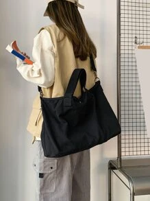 簡約大容量購物包書包，適合畢業生、青少年女孩、新生、大二、大三、大學、大學和高中，非常適合戶外、旅行和返校 - 黑色 - 查看 1