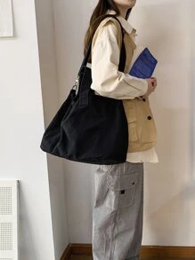 簡約大容量購物包書包，適合畢業生、青少年女孩、新生、大二、大三、大學、大學和高中，非常適合戶外、旅行和返校 - 黑色 - 查看 5