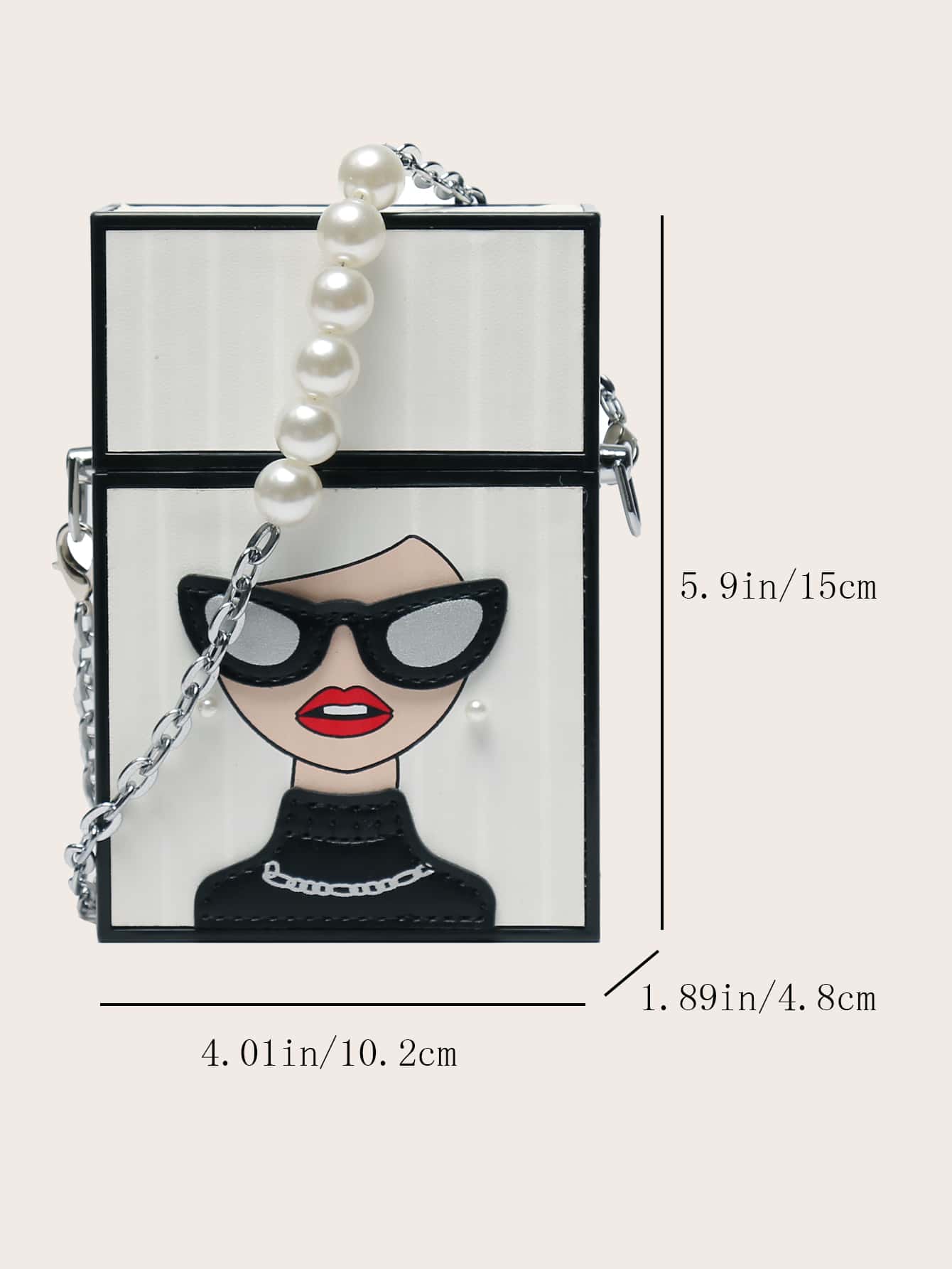 Mini Figure Graphic Faux Pearl Decor Chain Box Bag