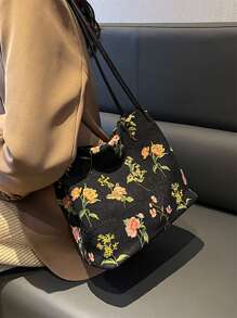 花卉圖案流浪包 - 黑色 - 查看 4