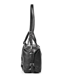 搭扣裝飾手提托特包 - 黑色 - 查看 3