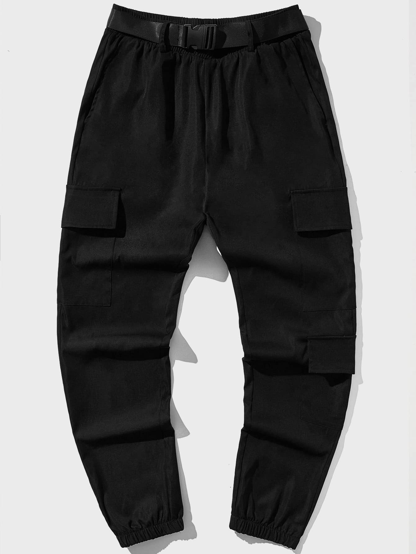 Manfinity 男士側翻蓋口袋金屬扣環腰帶工裝褲