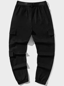 Manfinity 男士側翻蓋口袋金屬扣環腰帶工裝褲