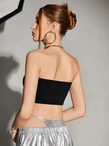 SHEIN ICON Bikercore Rhinestone Letter Pattern Crop Tube Top - Black - View 5