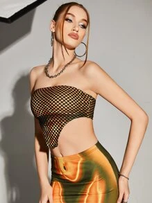 SHEIN ICON Hollow Out Asymmetrical Hem Tube Top - Multicolor - View 3