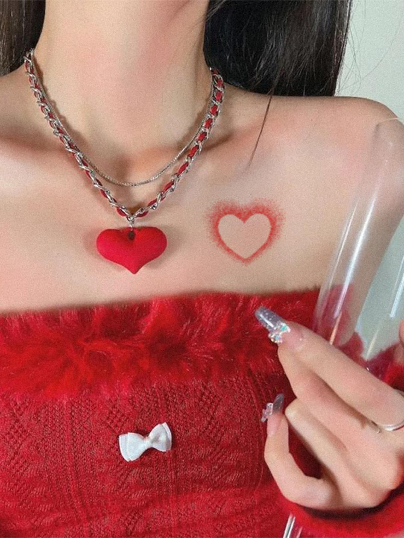 4sheets Heart Print Tattoo Sticker - Red - View 1