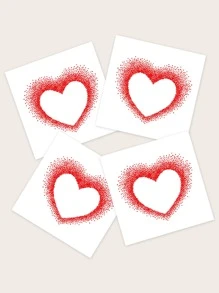 4sheets Heart Print Tattoo Sticker - Red - View 3
