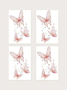 纹身贴纸套装，4 张儿童蝴蝶印花纹身，成人纹身贴纸，逼真的蝴蝶纹身，适合女性和女孩，节日/Y2k 主题化妆和派对装饰 - 彩色 - 查看 3