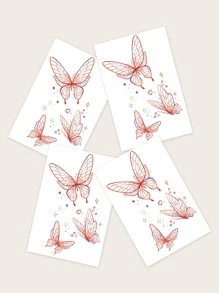 纹身贴纸套装，4 张儿童蝴蝶印花纹身，成人纹身贴纸，逼真的蝴蝶纹身，适合女性和女孩，节日/Y2k 主题化妆和派对装饰 - 彩色 - 查看 4