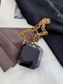 Mini kiss Lock Chain Box Bag - Black - View 1