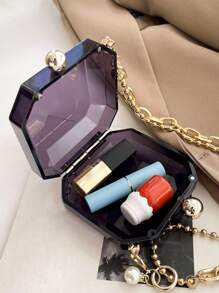 Mini kiss Lock Chain Box Bag - Black - View 2