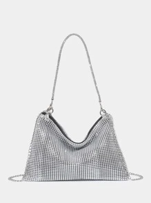 轻巧，商务休闲水钻装饰水桶包迷你抽绳设计，透明包珍珠包晚宴包，晚餐包迷人，优雅，精致，安静的奢华水钻适合派对女孩，女人，新娘非常适合派对，晚宴/宴会圣诞派对礼服，迷人的水钻包 - 銀色 - 查看 3