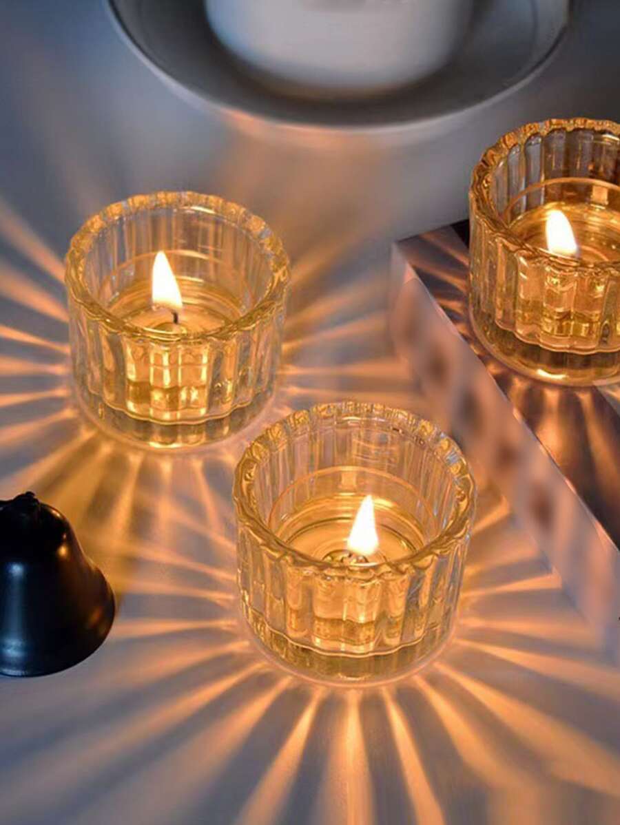 1pc Giá nến thủy tinh, Chân nến trong suốt có kết cấu hiện đại để bàn - Trong sáng - Xem 1