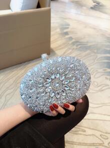 Lightweight, Business Casual Rhinestone Decor Bucket Bag Mini Drawstring Design, Clear Bag Faux Pearl Bag Evening Bag, Dinner Bag Glamorous, Elegant, Exquisite, Quiet Luxury Rhinestone For Party Girl, Woman, Bride Perfect For Party, Dinner/Banquet Christmas Party Dress, Glamorous Rhinestone Bag, Perfectly Matching With Bridal Party, Clutch Bag For Wedding ,Wedding - Silver - View 4