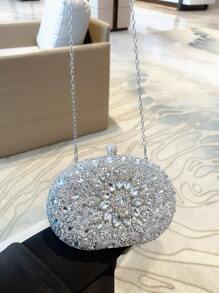 Lightweight, Business Casual Rhinestone Decor Bucket Bag Mini Drawstring Design, Clear Bag Faux Pearl Bag Evening Bag, Dinner Bag Glamorous, Elegant, Exquisite, Quiet Luxury Rhinestone For Party Girl, Woman, Bride Perfect For Party, Dinner/Banquet Christmas Party Dress, Glamorous Rhinestone Bag, Perfectly Matching With Bridal Party, Clutch Bag For Wedding ,Wedding - Silver - View 5