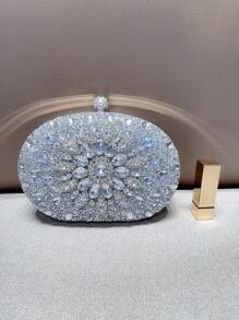 Lightweight, Business Casual Rhinestone Decor Bucket Bag Mini Drawstring Design, Clear Bag Faux Pearl Bag Evening Bag, Dinner Bag Glamorous, Elegant, Exquisite, Quiet Luxury Rhinestone For Party Girl, Woman, Bride Perfect For Party, Dinner/Banquet Christmas Party Dress, Glamorous Rhinestone Bag, Perfectly Matching With Bridal Party, Clutch Bag For Wedding ,Wedding - Silver - View 6