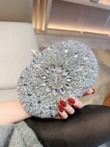 Lightweight, Business Casual Rhinestone Decor Bucket Bag Mini Drawstring Design, Clear Bag Faux Pearl Bag Evening Bag, Dinner Bag Glamorous, Elegant, Exquisite, Quiet Luxury Rhinestone For Party Girl, Woman, Bride Perfect For Party, Dinner/Banquet Christmas Party Dress, Glamorous Rhinestone Bag, Perfectly Matching With Bridal Party, Clutch Bag For Wedding ,Wedding - Silver - View 7