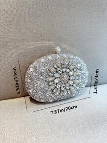 Lightweight, Business Casual Rhinestone Decor Bucket Bag Mini Drawstring Design, Clear Bag Faux Pearl Bag Evening Bag, Dinner Bag Glamorous, Elegant, Exquisite, Quiet Luxury Rhinestone For Party Girl, Woman, Bride Perfect For Party, Dinner/Banquet Christmas Party Dress, Glamorous Rhinestone Bag, Perfectly Matching With Bridal Party, Clutch Bag For Wedding ,Wedding - Silver - View 8