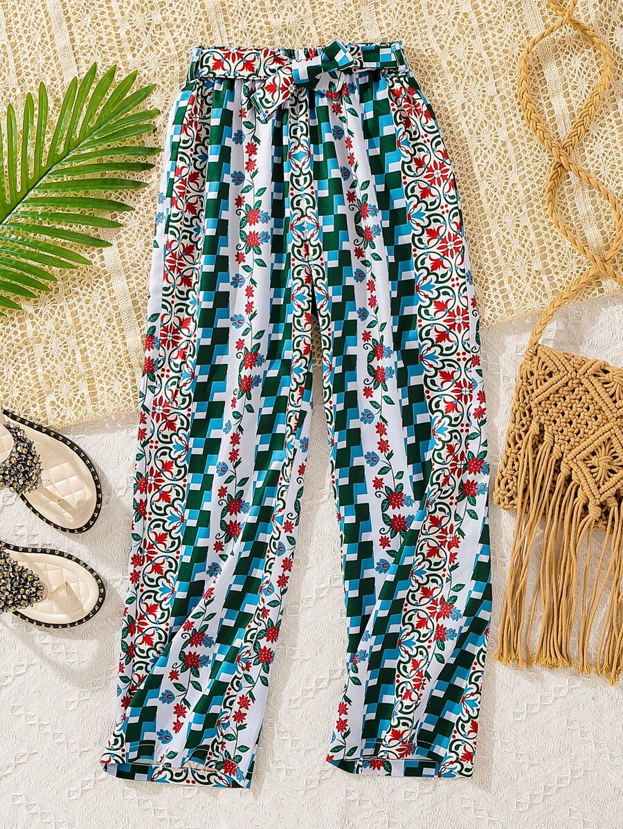 Chicas Pantalones geométrico & con estampado floral - Multicolor - Ver 1