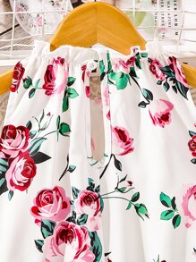 Chicas Vestido halter con estampado floral bajo con fruncido - Blanco - Ver 5