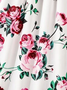 Chicas Vestido halter con estampado floral bajo con fruncido - Blanco - Ver 6