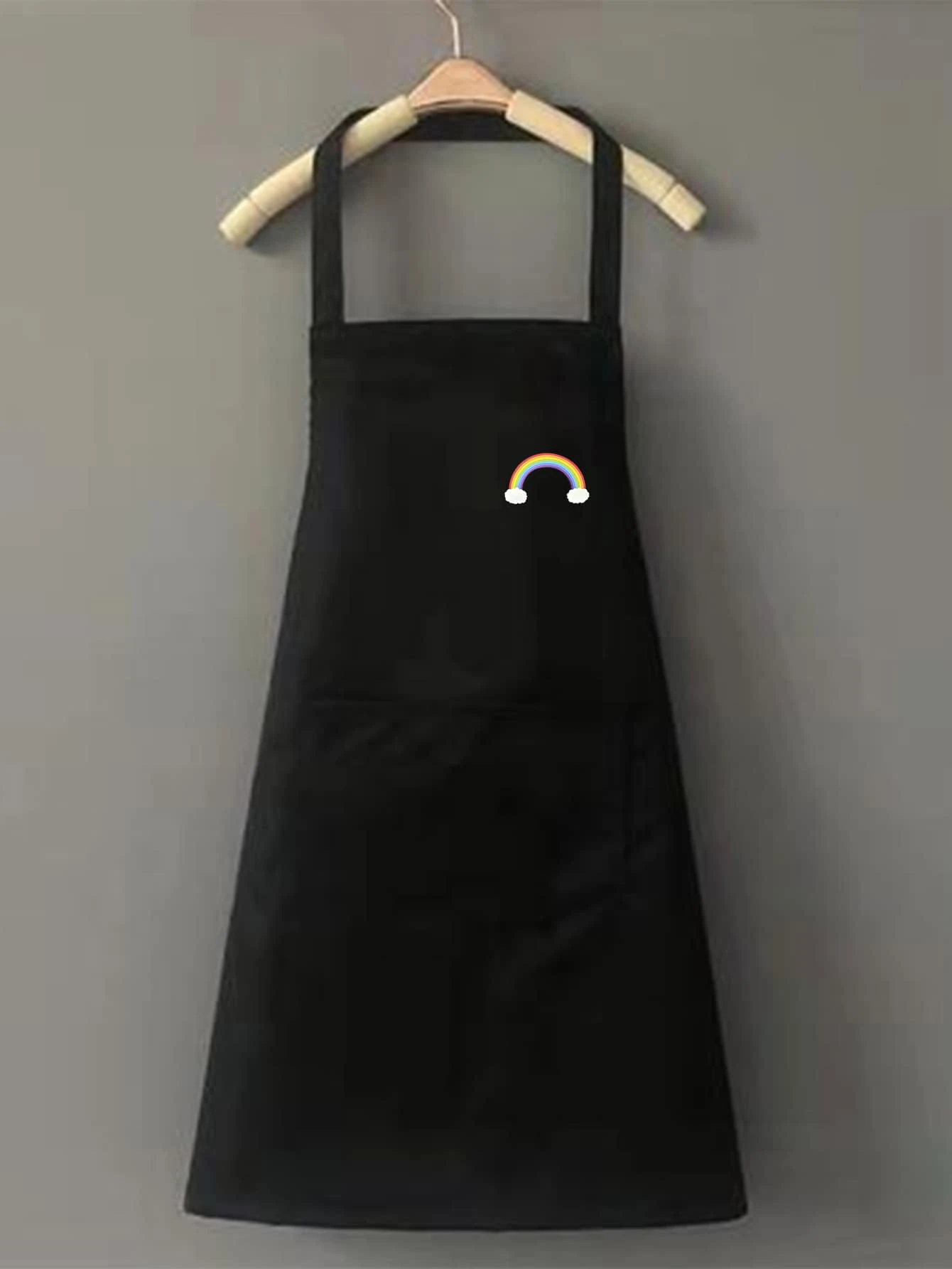 1入組彩虹刺繡極簡防水圍裙 - 黑色 - 查看 1