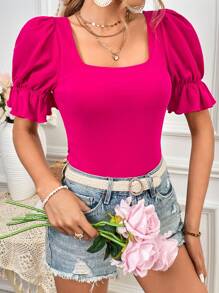 SHEIN Privé Áo nữ Xù màu trơn Giải trí - Màu Hồng Tươi - Xem 2