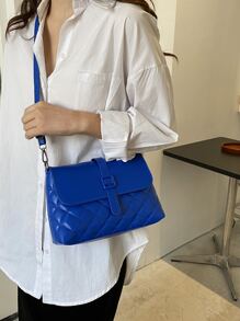 Quilted Buckle Decor Flap Square Bagcrossbody Bag,Shoulder BagVintage,CasualPortable,Lightweight,With Adjustable StrapFor Girl,For Men,For Women, Rookies & White-Collar WorkersPerfect For Office,Work ,Business,Commute,Gift Bag,Shopping - Blue - View 2