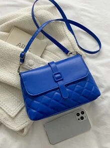 Quilted Buckle Decor Flap Square Bagcrossbody Bag,Shoulder BagVintage,CasualPortable,Lightweight,With Adjustable StrapFor Girl,For Men,For Women, Rookies & White-Collar WorkersPerfect For Office,Work ,Business,Commute,Gift Bag,Shopping - Blue - View 4